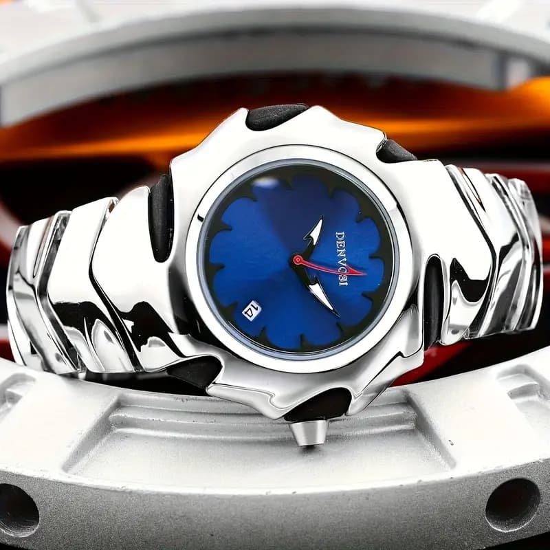 DENVOSI Premium Metal Watch – Bold Design (Blue Dial) - Luxury Watch | Sync & Switch