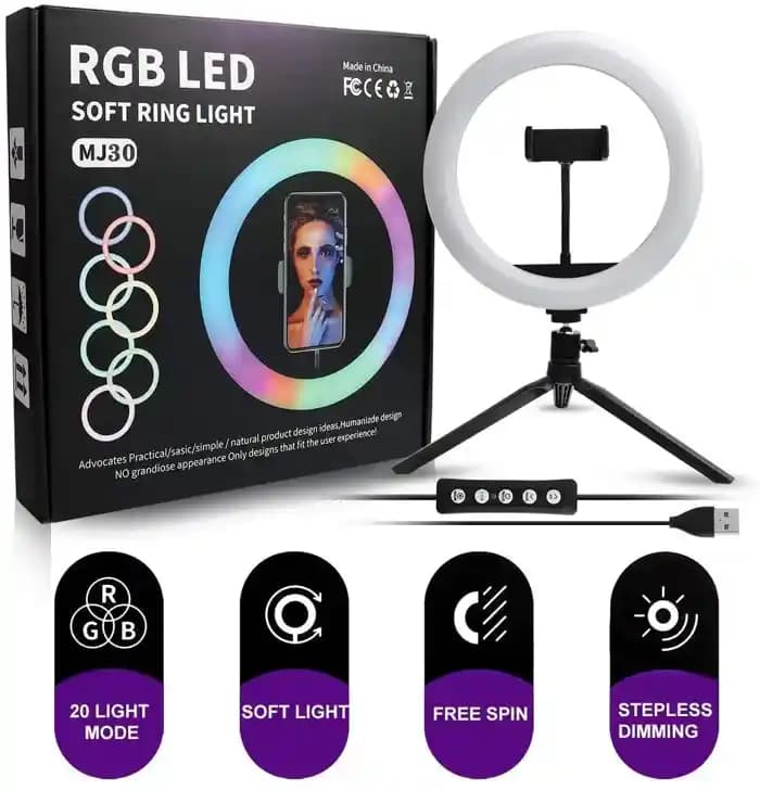 MJ26 RGB LED Soft Ring Light 26cm 10" multi colur - Tripod &Ring Light | Sync & Switch