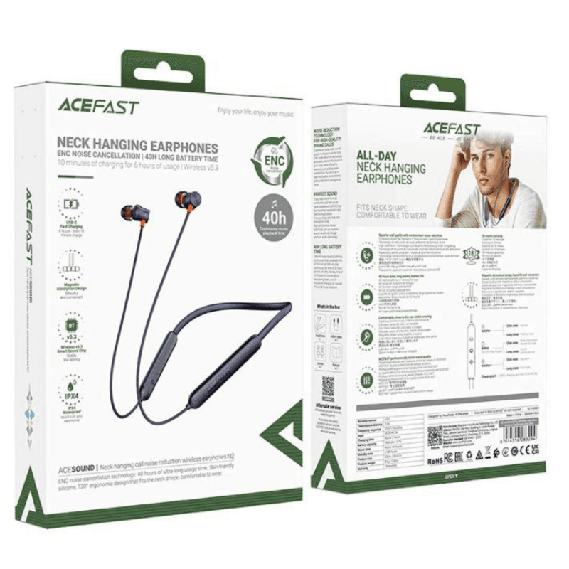 Acefast N2 নেক‑হ্যাংগিং ENC ওয়্যারলেস ইয়ারফোন - Neckband | Sync & Switch