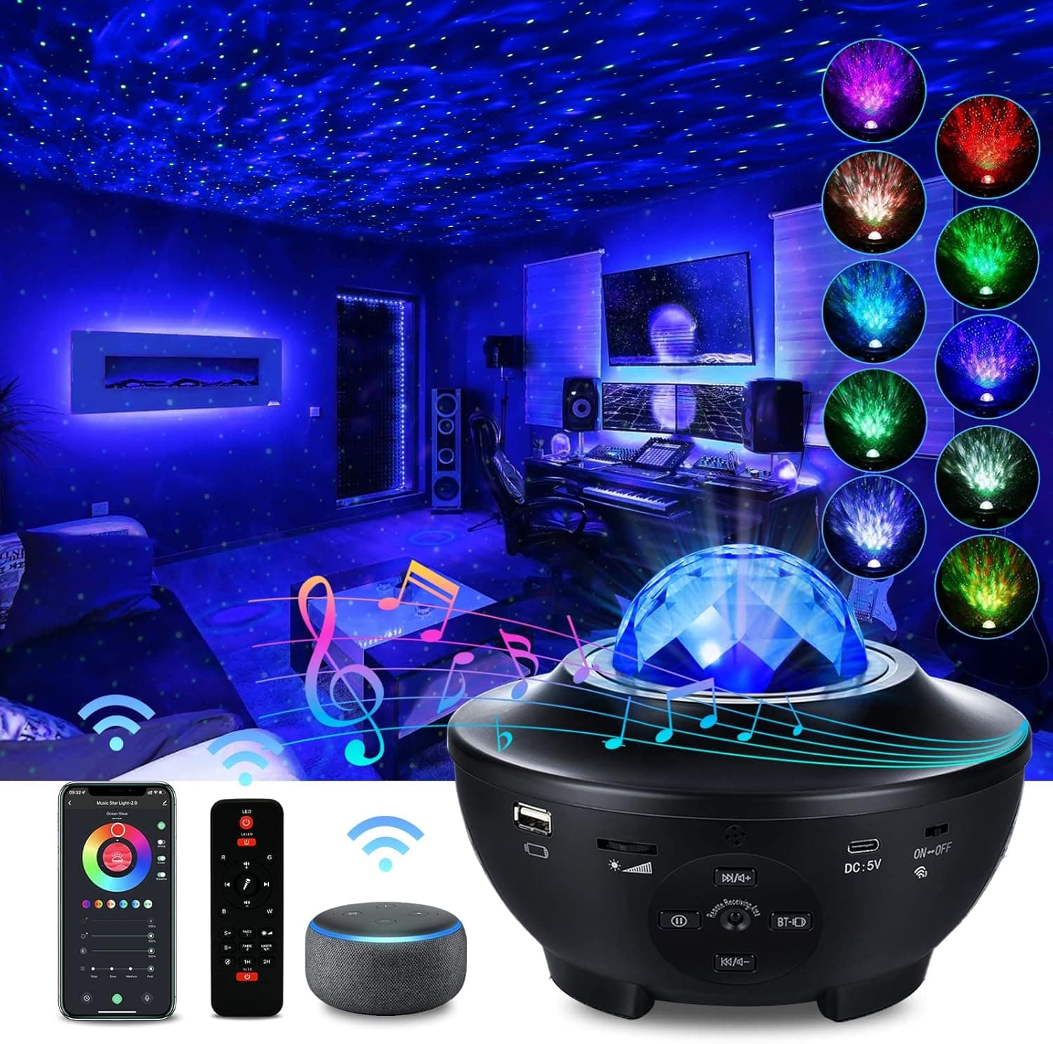 Galaxy Projector Star Starry Sky LED Night Light Projector Bluetooth Speaker Bedroom Lamp Universal Mini LED Lights Projector Light