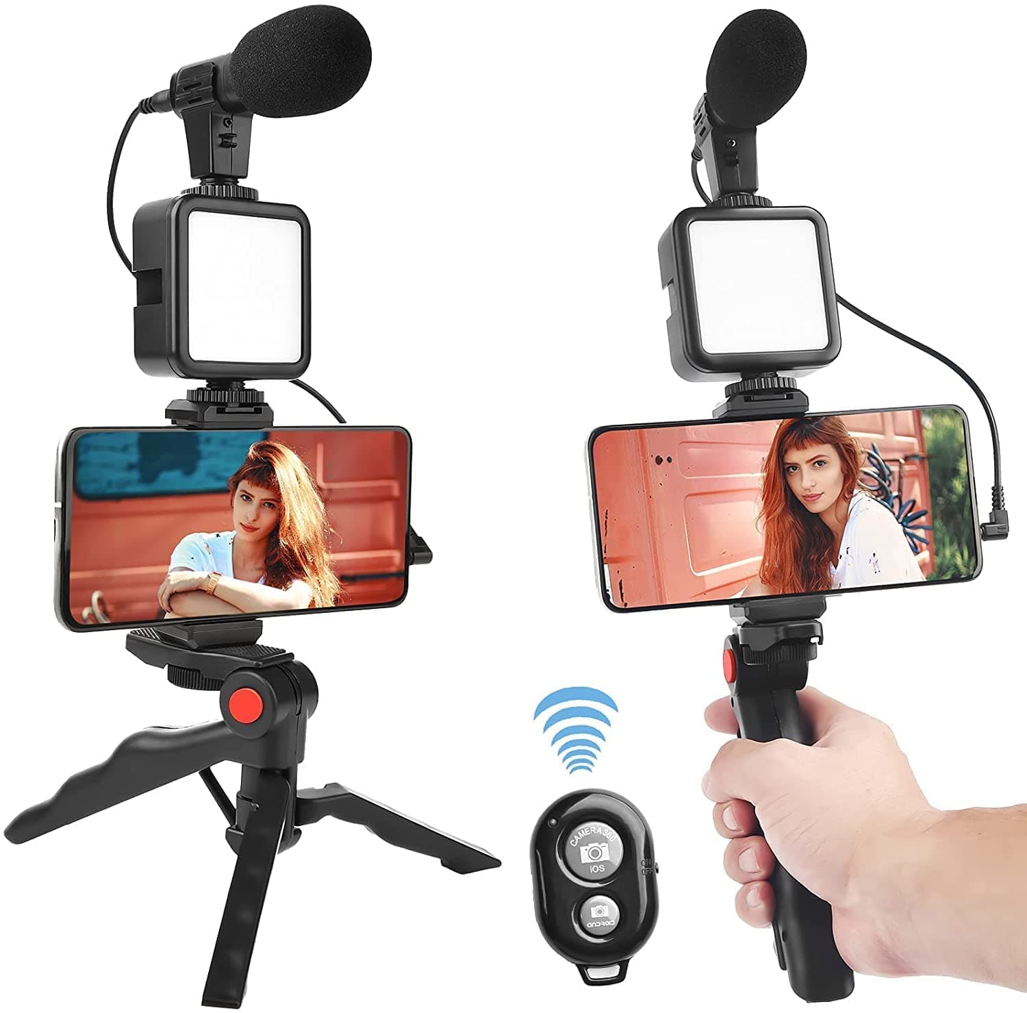 Video -Making Tripod Kit For Live Broadcast 3 In 1 With Microphone - Tripod &Ring Light | Sync & Switch