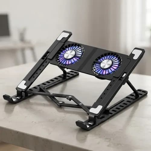 NO.X3 Foldable Notebook/Laptop Stand with Twin Cooling Turbo Fans - Tripod &Ring Light | Sync & Switch